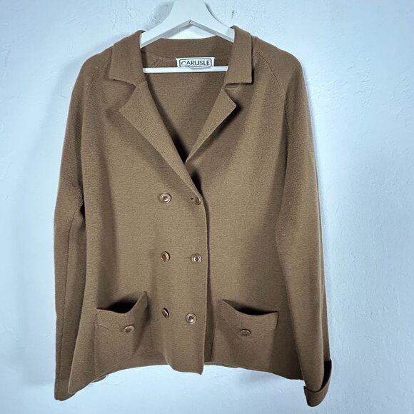 Carlisle Womens Double-Breasted Knit Cardigan Sweater Medium Merino Wool Brown - Picture 1 of 8